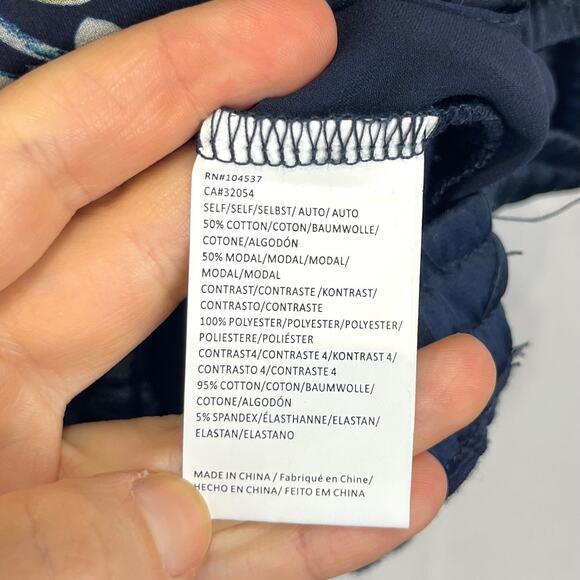 TINY Anthropologie Carley Floral Top Short Sleeve Drawstring Hem Blue Multi S - Picture 8 of 10